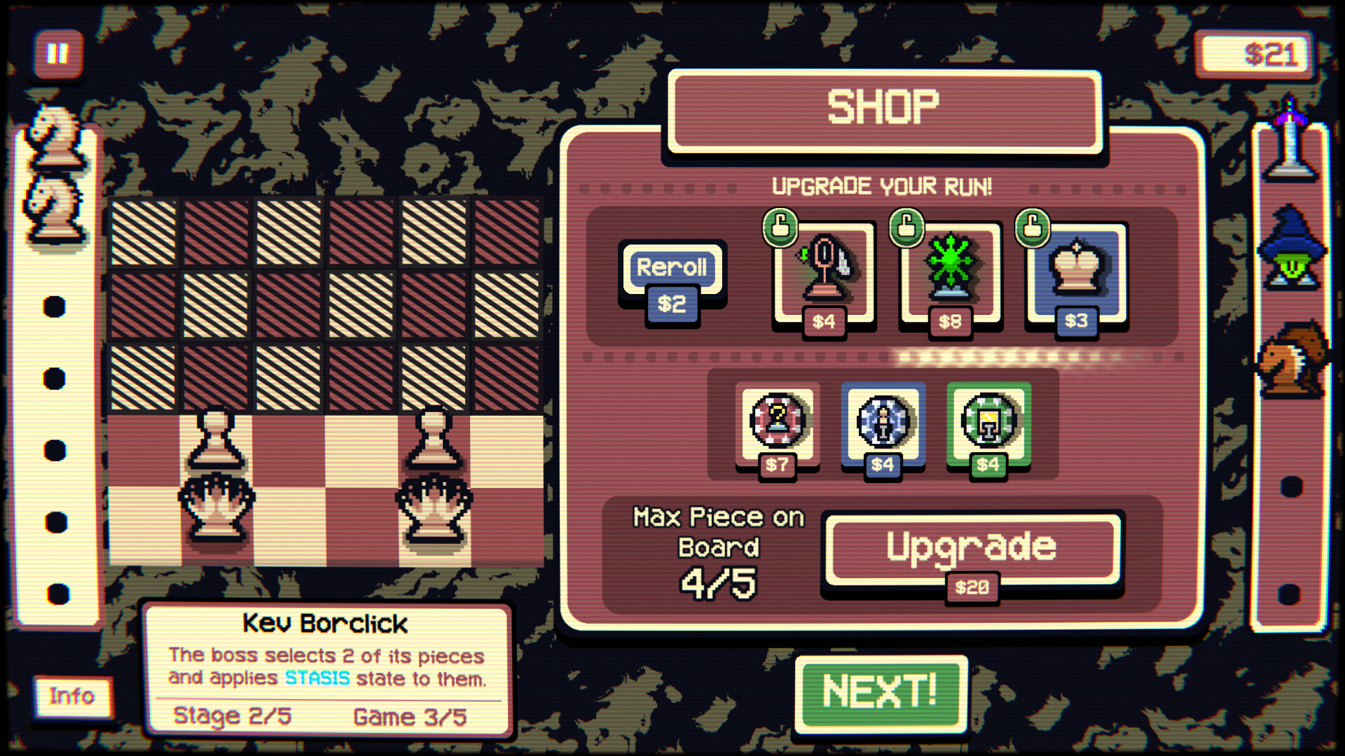 Boss fight screenshot-piece positioning and Gambit selection